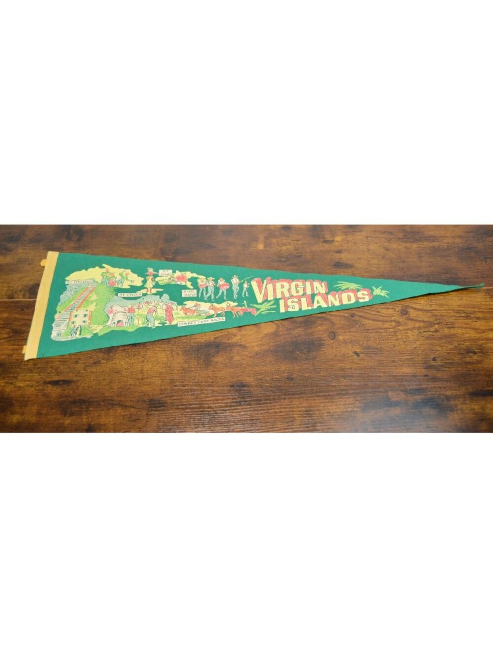Vintage Virgin Islands Souvenir Felt Pennant With Colorful Illustrations Of St.